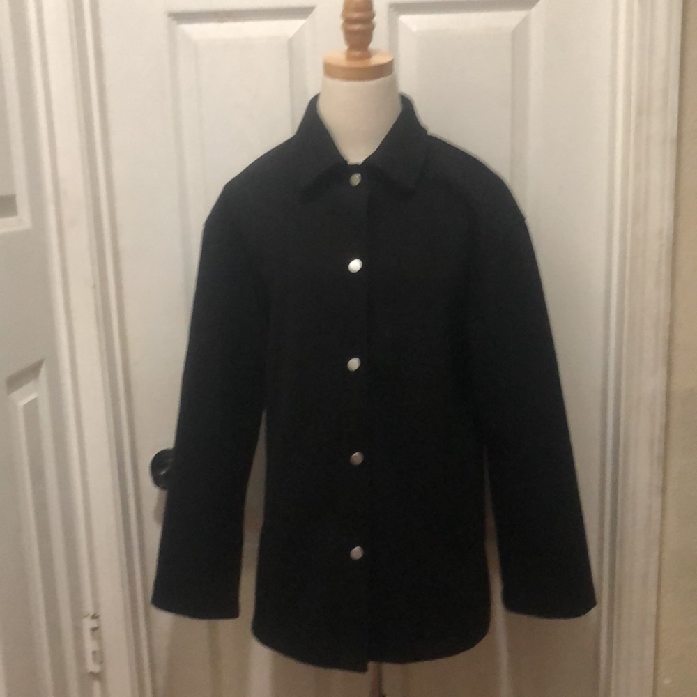 NWOT Zara black lightweight midi jacket, silver design snaps Sz S side pockets